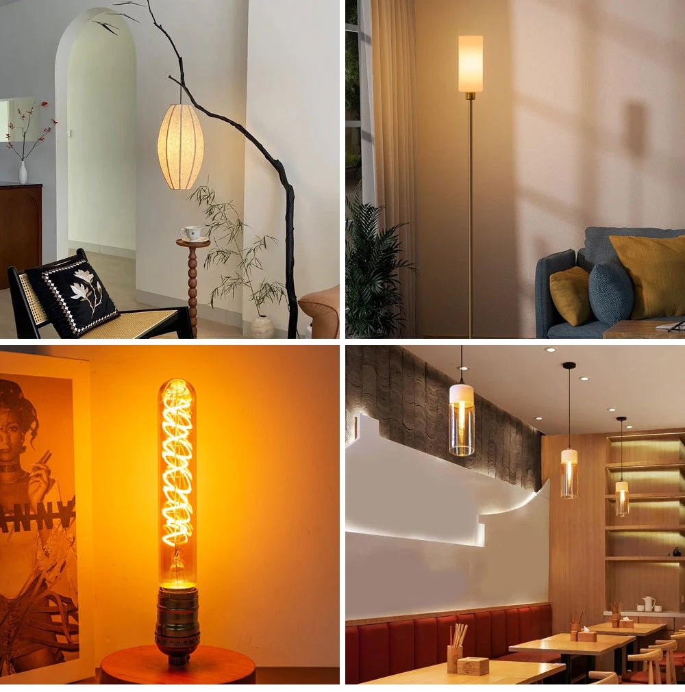 T185 Spiral Filament Edison Tube LED Bulb E26 E27 3W 2200K Amber, Dimmable - Hans Lumiere