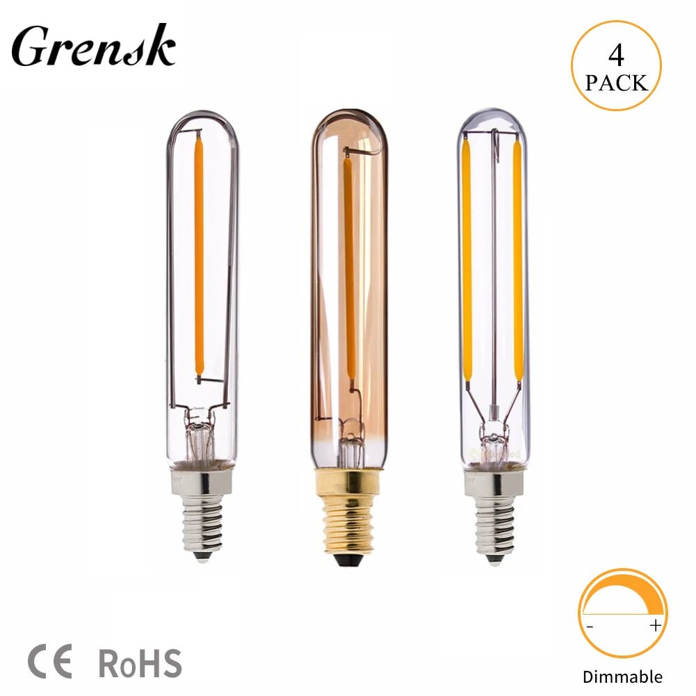 T20 Mini Tube Edison LED Filament Bulbs E14 1W 2W Dimmable, 4 Pack - Hans Lumiere