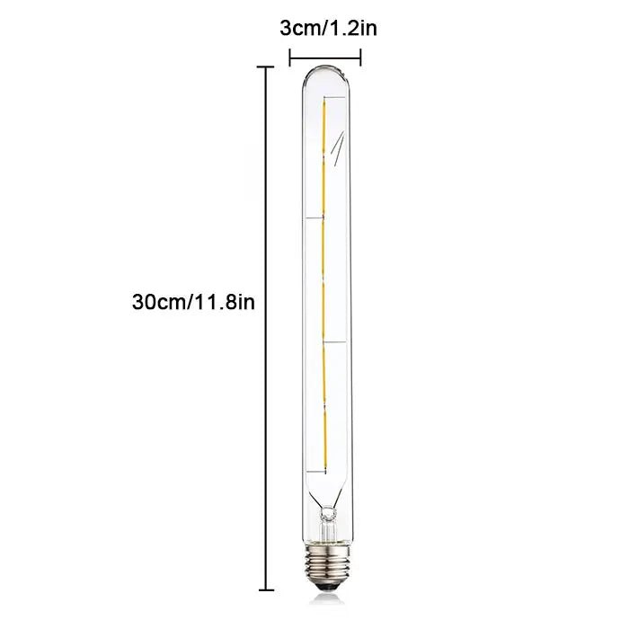 T30 Long Tube Edison LED Filament Bulb 30cm 6W, E26 E27, 2700K 4000K 6000K - Hans Lumiere