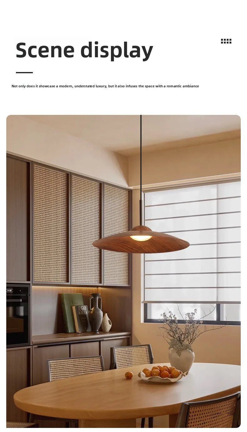 UFO Wood-Grain Dimmable LED Pendant Light - Hans Lumiere
