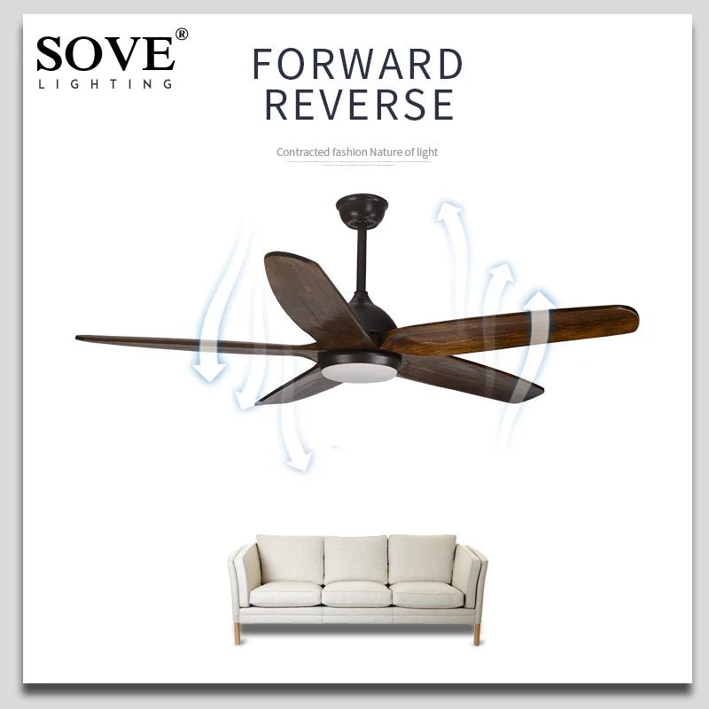 Vintage 5 Solid Wood Blade Ceiling Fan With Remote Control - Hans Lumiere