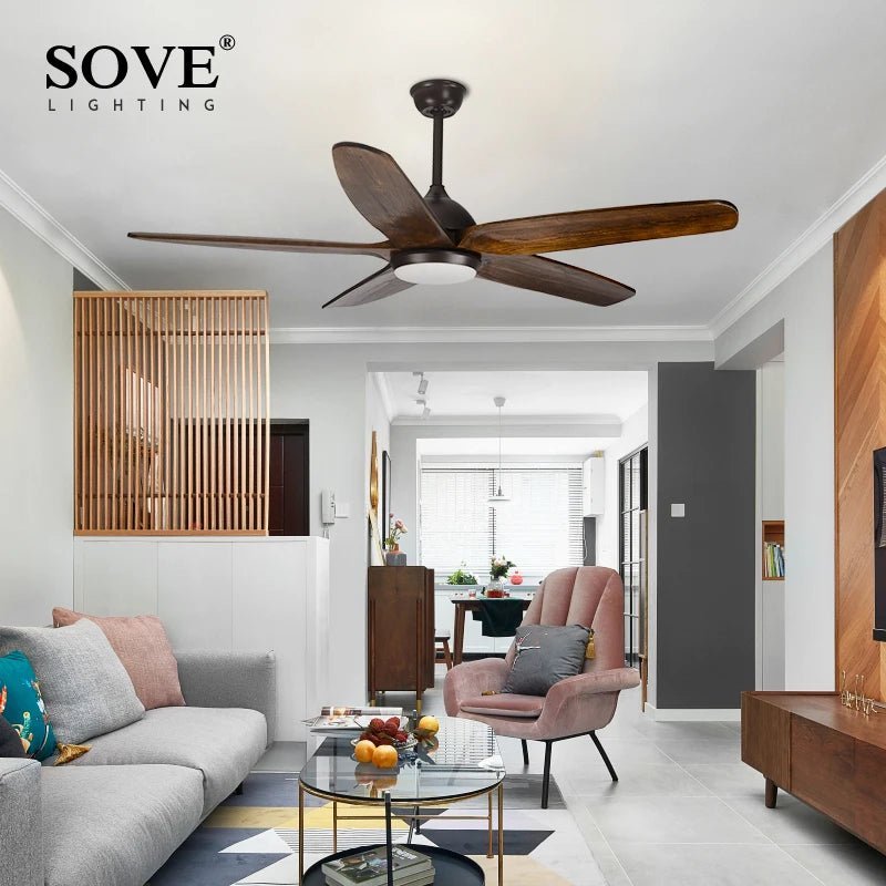 Vintage 5 Solid Wood Blade Ceiling Fan With Remote Control - Hans Lumiere