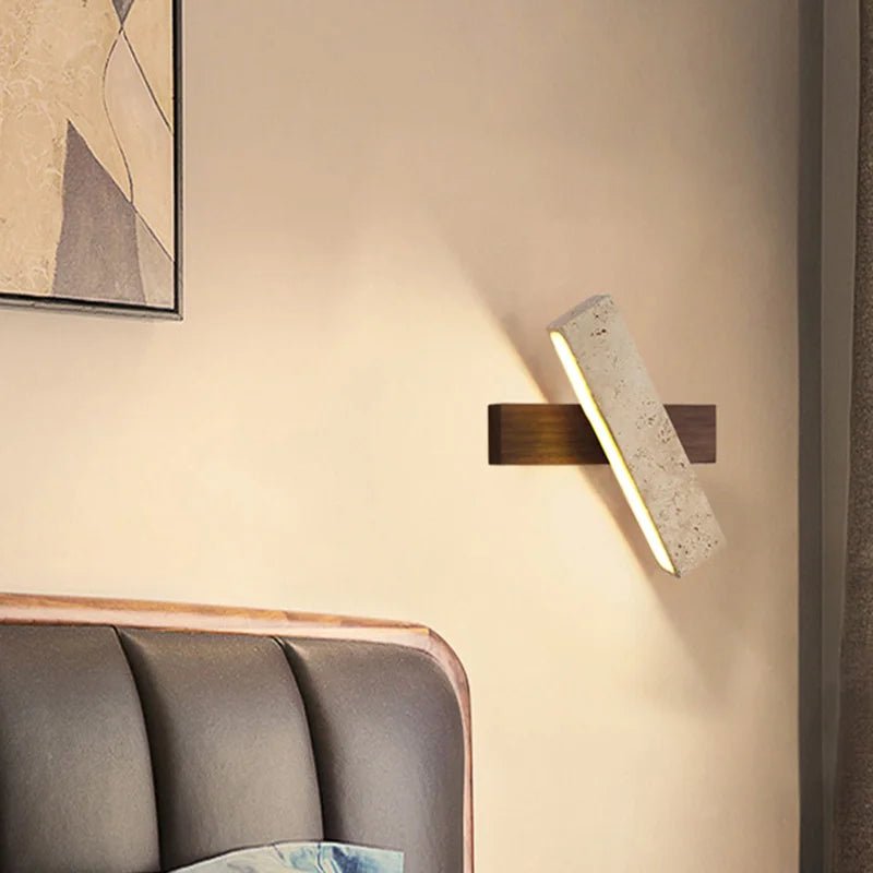 Wabi-Sabi Cave Stone Wall Sconce with Solid Wood Base - Hans Lumiere