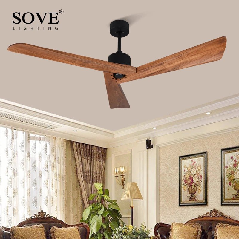 Wood Ceiling Fan Without Light With Remote Control - Hans Lumiere