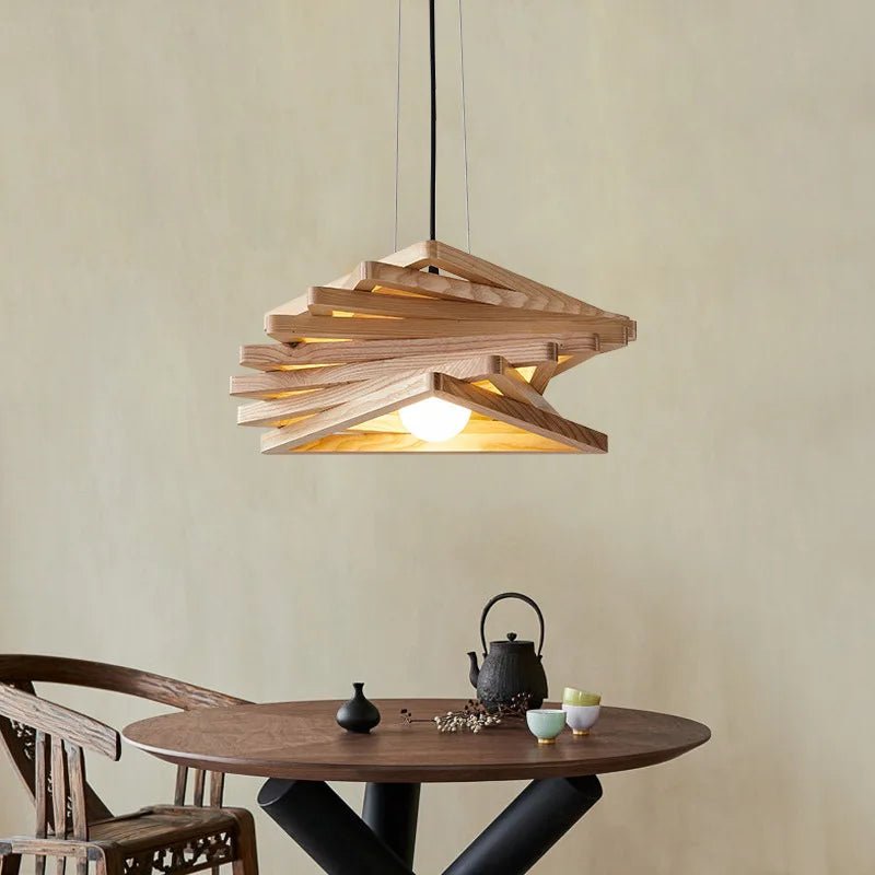 Wooden Triangular Shuttle Wood Pendant Light - Hans Lumiere