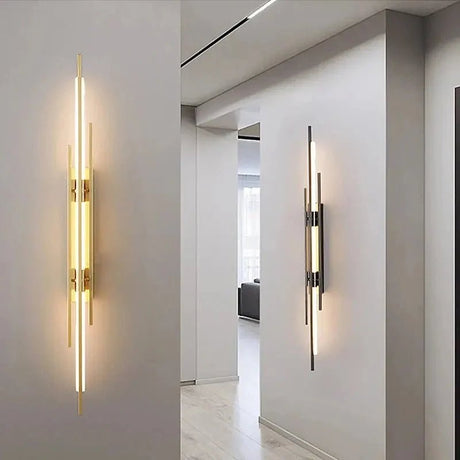 Aluminum LED wall lamp lighting a foyer entryway