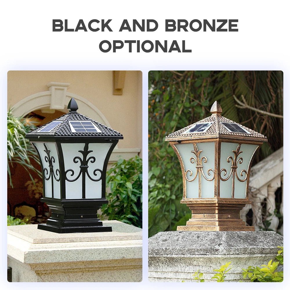3-Color Solar Post & Pillar Lamp – Remote Control, IP66 Waterproof - Hans Lumiere