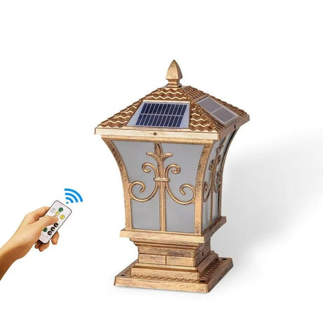 3-Color Solar Post & Pillar Lamp – Remote Control, IP66 Waterproof - Hans Lumiere