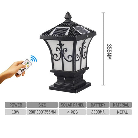 3-Color Solar Post & Pillar Lamp – Remote Control, IP66 Waterproof - Hans Lumiere
