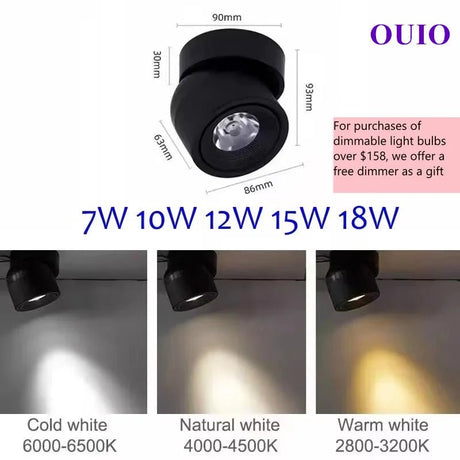 360° Rotatable Dimmable LED Surface Mounted Ceiling Lamp Spotlight - Hans Lumiere