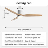 42/52/60inch Low Floor LED Ceiling Fan With 3 Colors Dimmable Light - Hans Lumiere