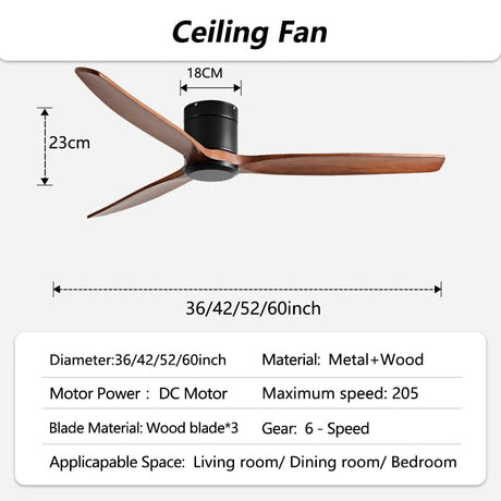 42/52/60inch Low Floor LED Ceiling Fan With 3 Colors Dimmable Light - Hans Lumiere