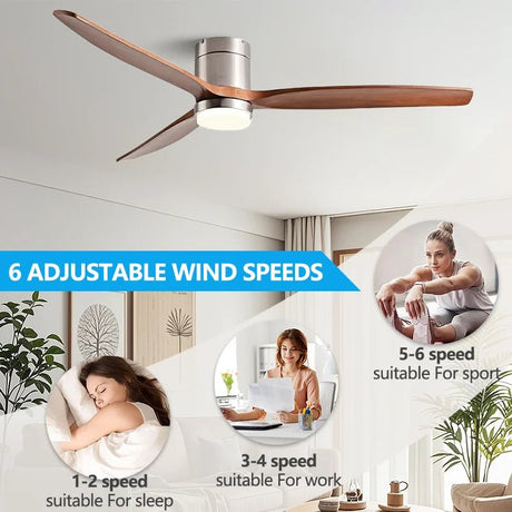 42/52/60inch Low Floor LED Ceiling Fan With 3 Colors Dimmable Light - Hans Lumiere