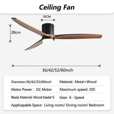 42/52/60inch Low Floor LED Ceiling Fan With 3 Colors Dimmable Light - Hans Lumiere