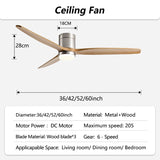 42/52/60inch Low Floor LED Ceiling Fan With 3 Colors Dimmable Light - Hans Lumiere