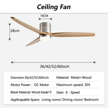 42/52/60inch Low Floor LED Ceiling Fan With 3 Colors Dimmable Light - Hans Lumiere