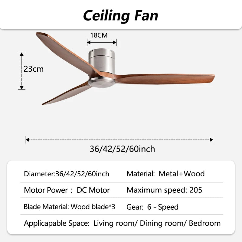 42/52/60inch Low Floor LED Ceiling Fan With 3 Colors Dimmable Light - Hans Lumiere