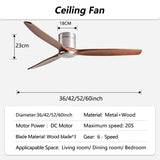 42/52/60inch Low Floor LED Ceiling Fan With 3 Colors Dimmable Light - Hans Lumiere