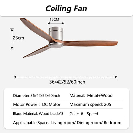 42/52/60inch Low Floor LED Ceiling Fan With 3 Colors Dimmable Light - Hans Lumiere