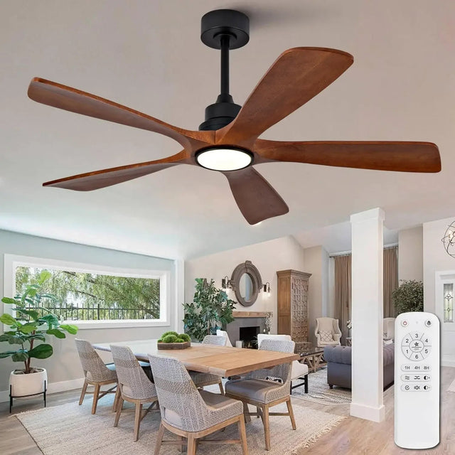 5-Blade Wood Ceiling Fan with LED Light and Remote Control - Hans Lumiere