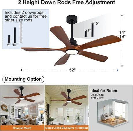 5-Blade Wood Ceiling Fan with LED Light and Remote Control - Hans Lumiere
