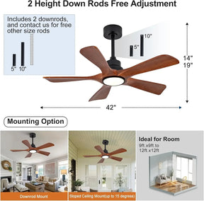 5-Blade Wood Ceiling Fan with LED Light and Remote Control - Hans Lumiere