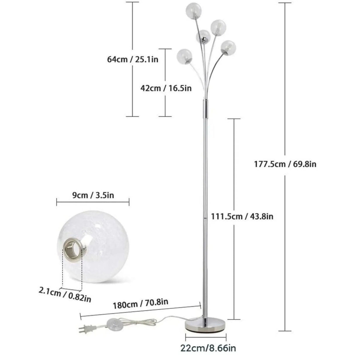 5 Light LED Globe Tall Pole Tree Standing Lamp - Hans Lumiere