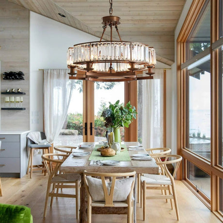 6 Lights 24 Inch Round Crystal Chandelier - Hans Lumiere