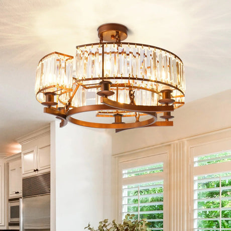 6 Lights 24 Inch Round Crystal Chandelier - Hans Lumiere