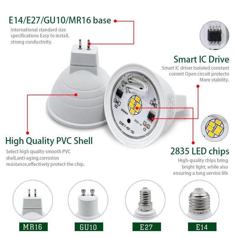 6W LED Spotlight Bulbs GU10 MR16 E27 E14, 24° or 120° Beam, 10 Pack - Hans Lumiere