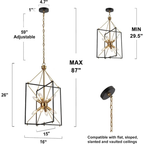8 - Light Gold and Black Geometric Chandelier - Hans Lumiere