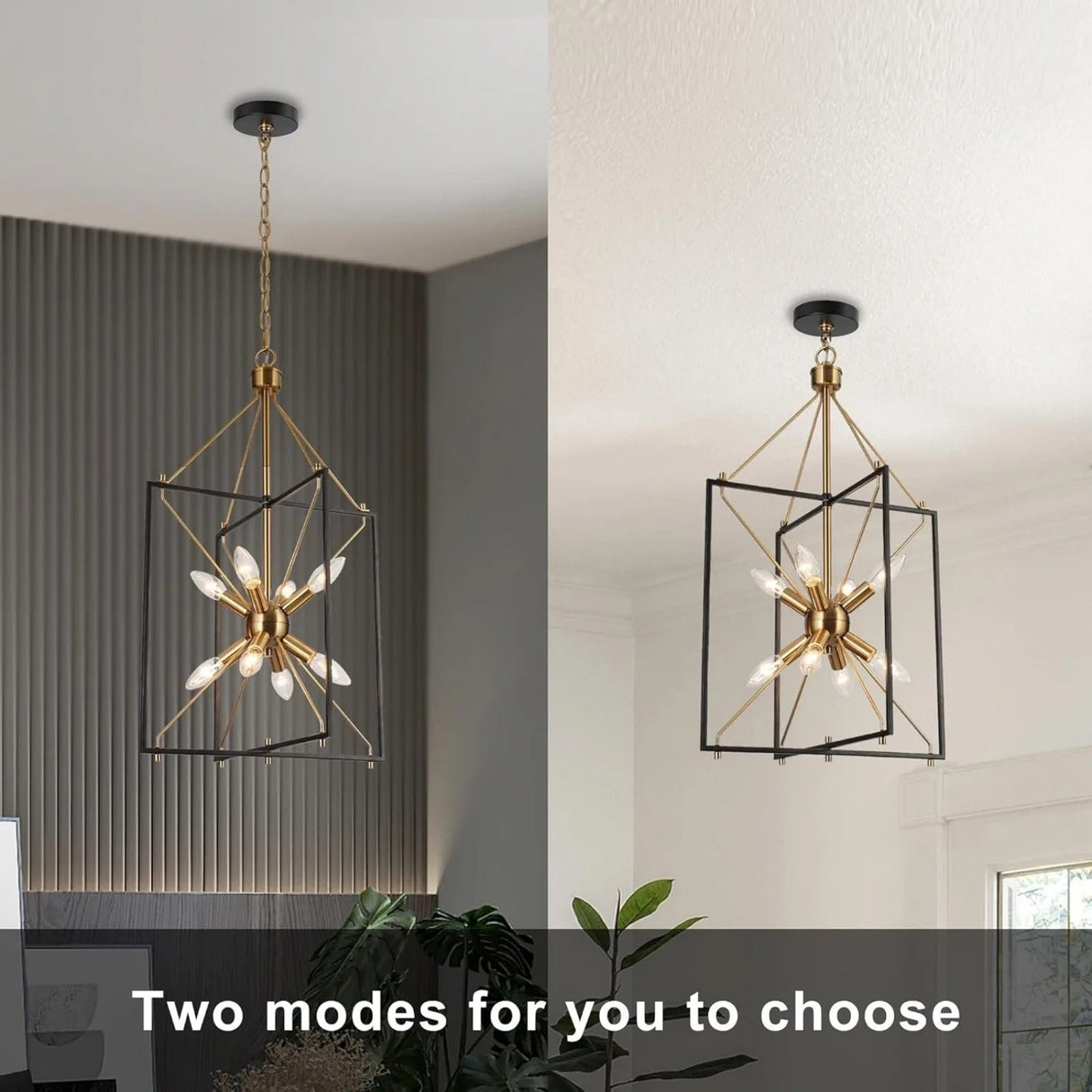 8 - Light Gold and Black Geometric Chandelier - Hans Lumiere