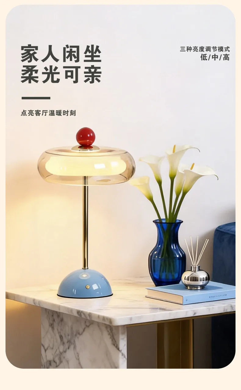 Retro Mushroom LED Table Lamp - Rechargeable Bedside Light