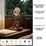 Wooden Robot Bedside Lamp - Adjustable Dimmable LED Night Light