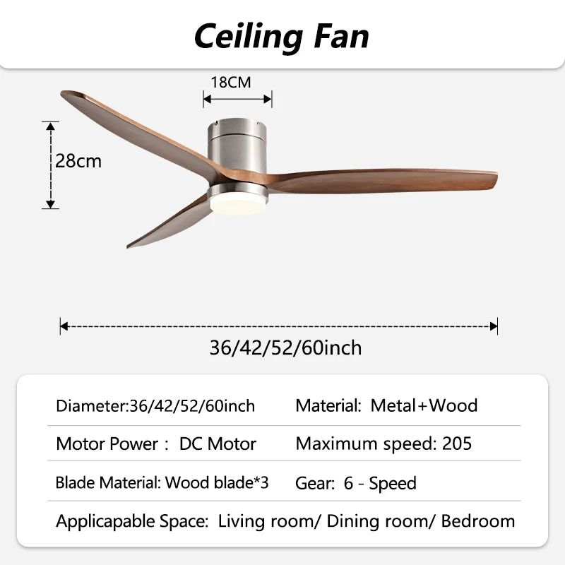 42/52/60inch Low Floor LED Ceiling Fan With 3 Colors Dimmable Light