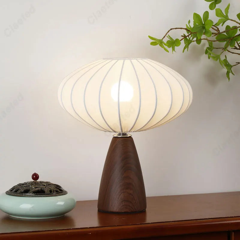Modern Wood LED Table Lamp with Fabric Shade – Dimmable