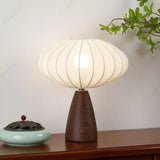 Modern Wood LED Table Lamp with Fabric Shade – Dimmable