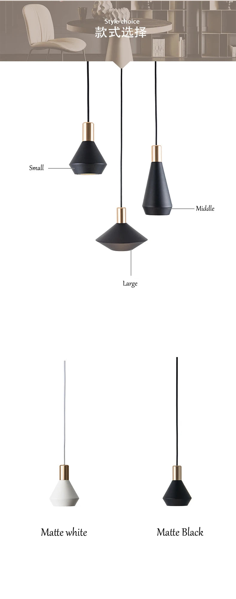 Modern Dome Pendant Light — Black & White, Dimmable LED