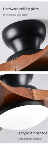 Low-Profile Wood Blade Ceiling Fan with LED Light &amp; Remote