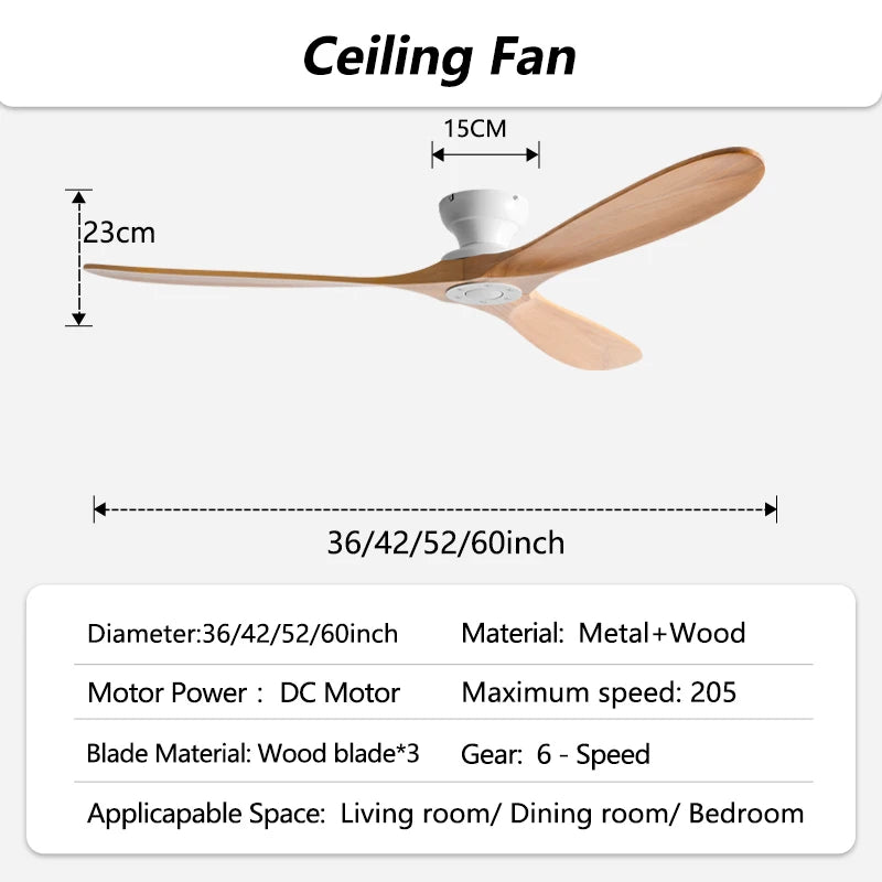 Low-Profile Wood Blade Ceiling Fan with LED Light &amp; Remote