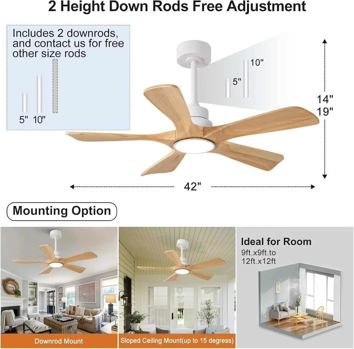 42/52/60 Inch Vintage Large Strong Wind  LED Ceiling Fan Light