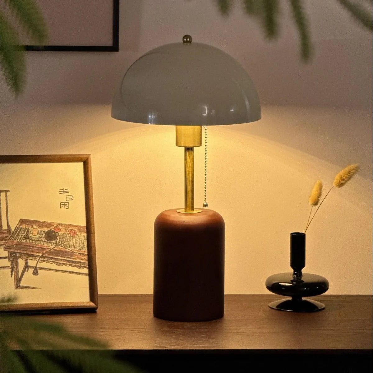 Retro Southeast Asian Solid Wood Table Lamp &mdash; Bedside Light