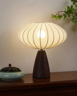 Modern Wood LED Table Lamp with Fabric Shade – Dimmable