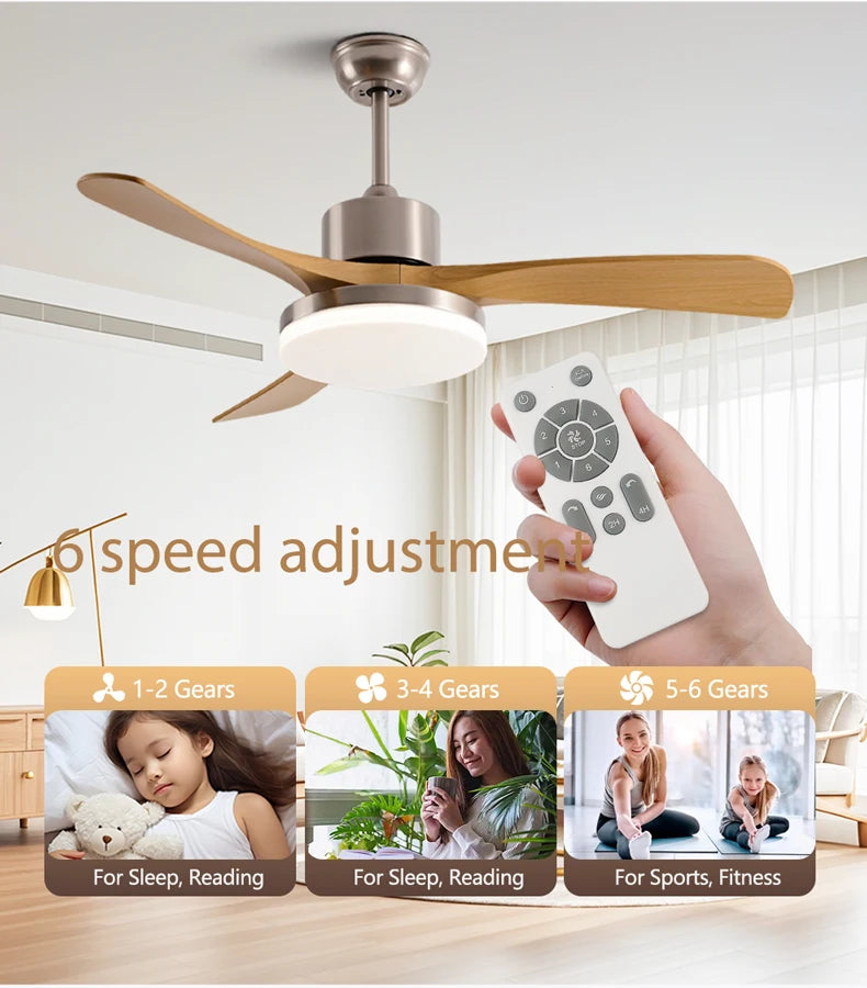 Modern DC Ceiling Fan with LED Light and Remote Control