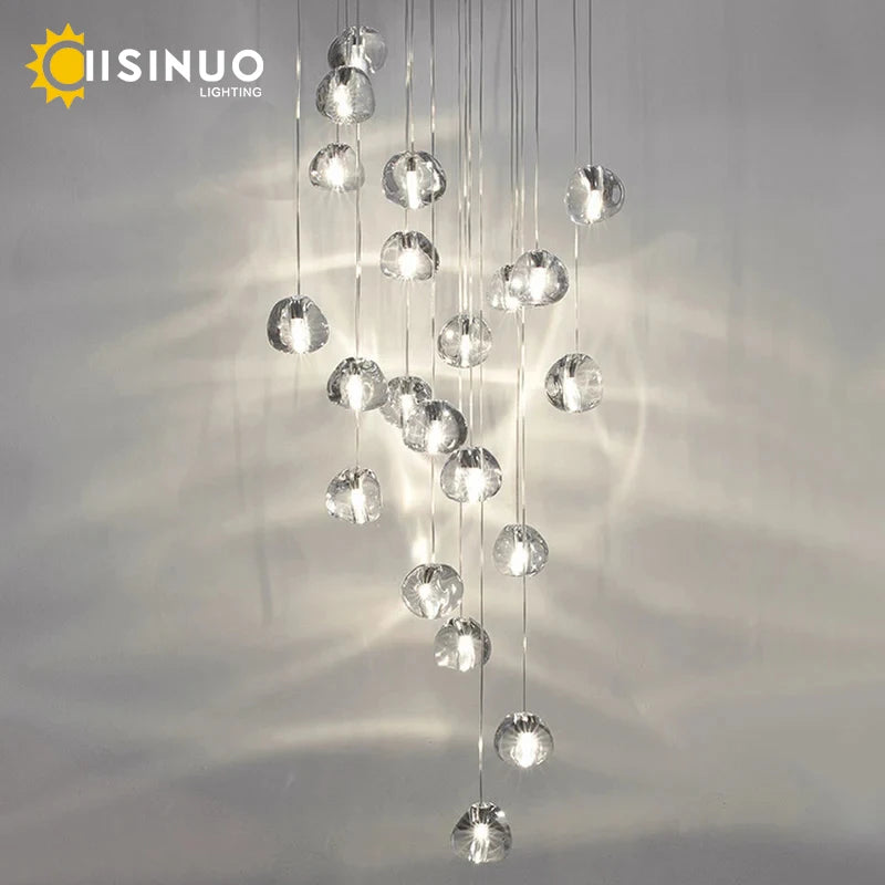 Crystal Ball Staircase Chandelier - Adjustable Cord Pendant Light Fixture