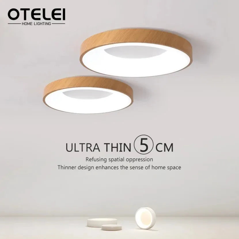 Nordic Wood Grain LED Ceiling Light – Dimmable Ultra-Thin Flush Mount