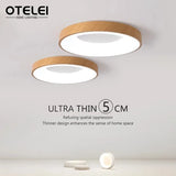 Nordic Wood Grain LED Ceiling Light – Dimmable Ultra-Thin Flush Mount