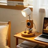 Wooden Robot Bedside Lamp - Adjustable Dimmable LED Night Light