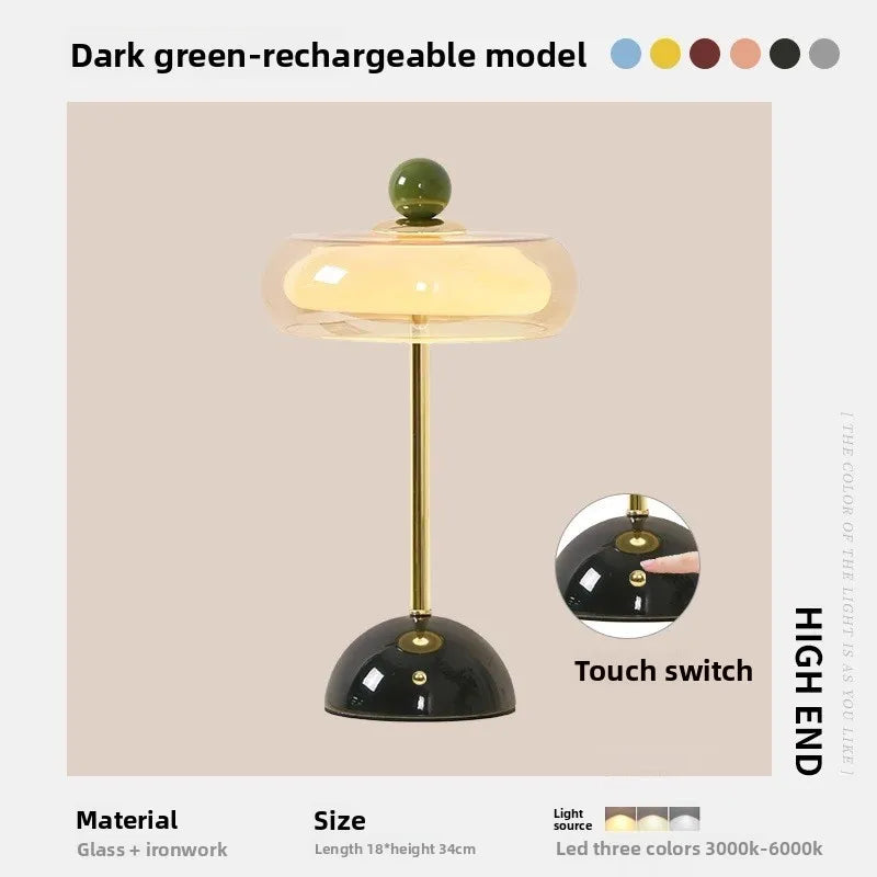 Retro Mushroom LED Table Lamp - Rechargeable Bedside Light