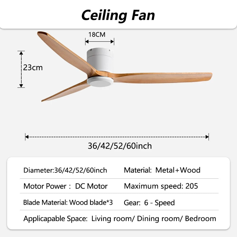 42/52/60inch Low Floor LED Ceiling Fan With 3 Colors Dimmable Light